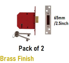 2 x UNION 2101 5 Lever Mortice Deadlock Satin Brass Finish 65mm 2.5in