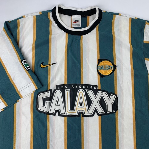 Vintage 90s Nike Los Angeles LA Galaxy MLS Striped Soccer Jersey Mens XL X-Large - Picture 2 of 13
