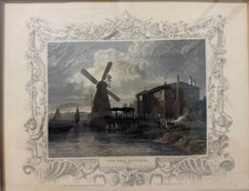 Vintage Tombleson Hand Colored Antique Print "View Near Battersea Surry" Rare