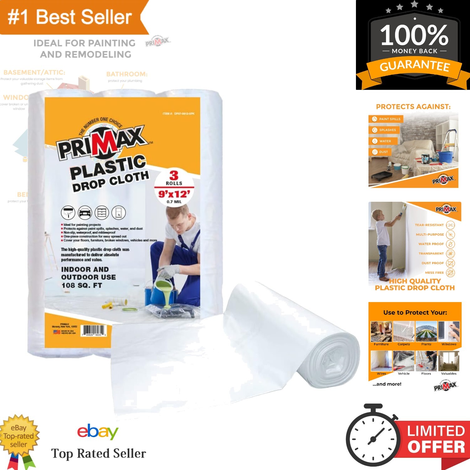 9x12 ft Clear Plastic Sheeting Waterproof Paint Tarp Disposable