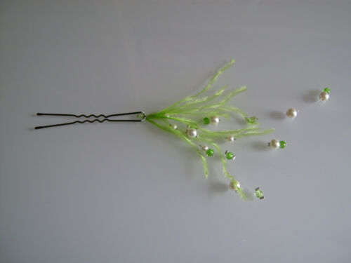 Spike/Accessory Hair Bun Bridal/Wedding Green Anise/Ivory Beads Cheap - Picture 1 of 1