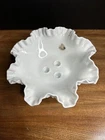 Vtg Fenton White Milk Glass Hobnail Ruffled Edge Footed Large Bowl Base Only