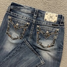 Miss Me Jeans Womens 26x30 Blue Mid Rise Boot Cut Denim Thick Stitch Rodeo