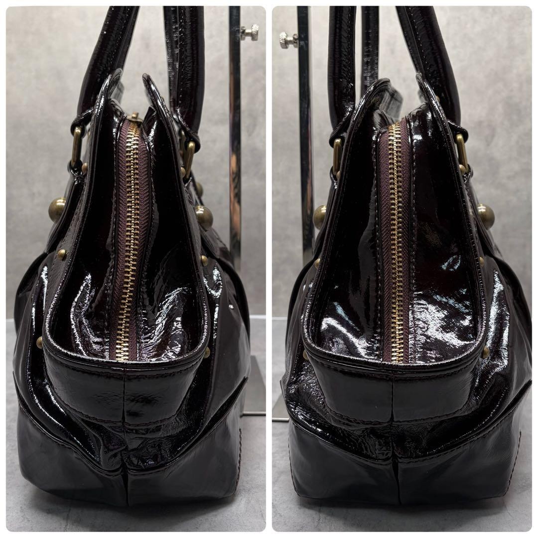 Burberry Blue Label Enamel Leather Handbag Burgundy Dark Brown Bag New thumbnail 16