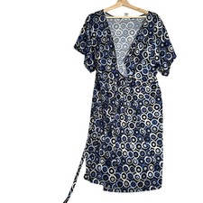 Tessuto Women's Plus Size 3X 22W-24W Wrap Dress Blue Geometric Mod Print Stretch