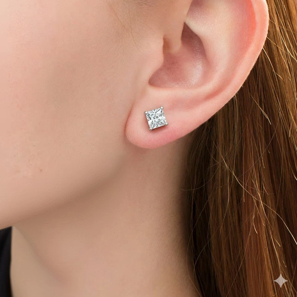 3.00 CTTW Princess cut Lab grown diamonds stud Earring set in 14K White Gold - Image 2 of 4