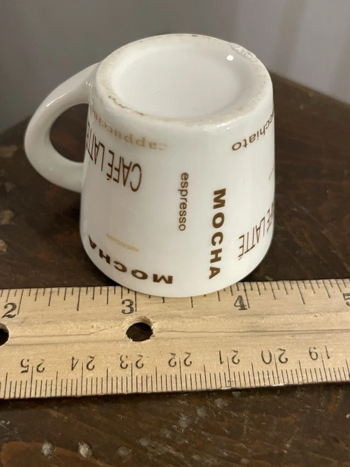 Miniature Mocha Cafe Latte Porcelain MUG Cream Color With tan brown Words 2”x2” - Изображение 4 из 4
