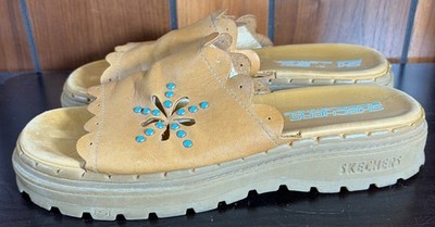 Vintage Y2K Skechers Jammers Platform Sandals Light Brown Leather - Sz 10