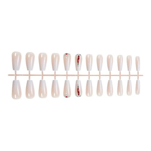 French Medium Press on Nails Ballerina Shaped Fake Nails Pink White Gradient - Picture 4 of 7