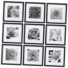 Picture Frames Set of 9 with Mat for 8x8 Photos or without Mat for 12x12 Black
