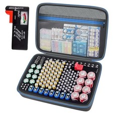 Battery Organizer Storage Case with BT-168 Tester - Holds 225 Batteries Blue