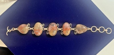1980s Vintage Semi-Precious Jasper Sterling Silver Bracelet, 8 in.