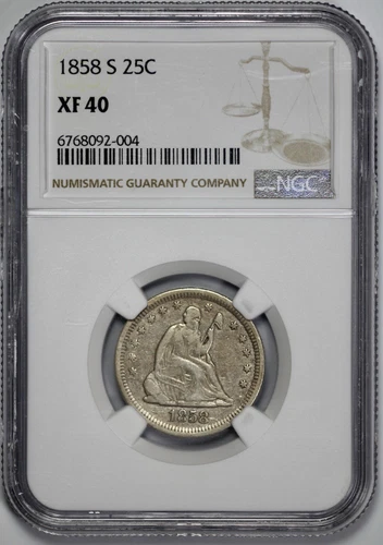 1858-S Seated Liberty 25c Silver Quarter NGC XF 40