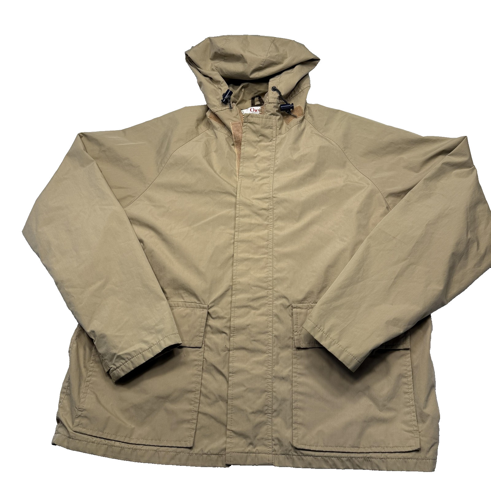 Orvis Gore-Tex Jacket Mens Large Beige Hooded Rain Coat Waterproof Outdoor