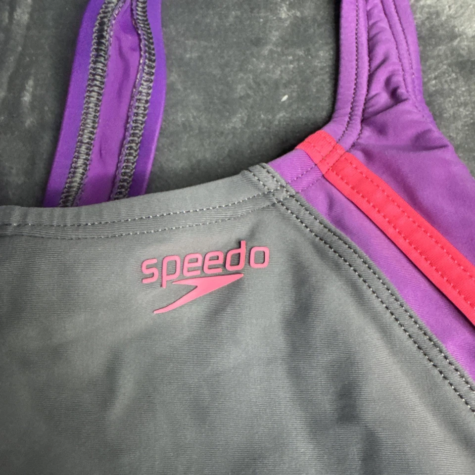 Traje de baño Speedo PowerFLEX Eco de una pieza para mujer - talla 14 - gris púrpura rosa Foto 2 de 4
