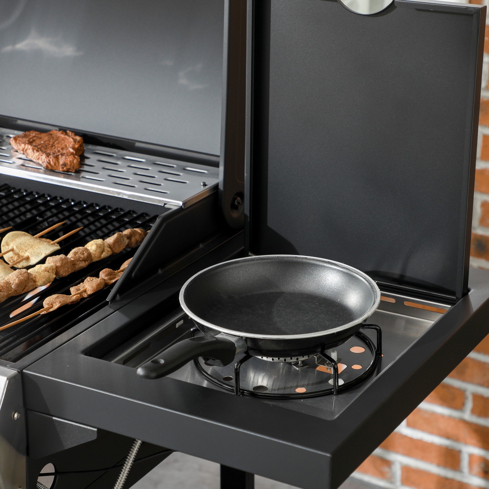 Outsunny Gasgrill 3 KW 3+1 Brenner BBQ Grillwagen aus Edelstahl Seitenbrenner