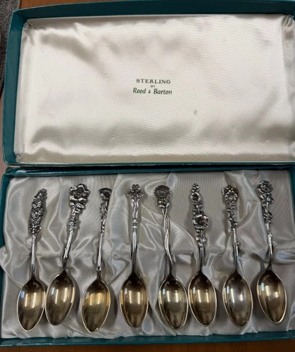 8 Reed & Barton Sterling Silver Demitasse Floral Spoons