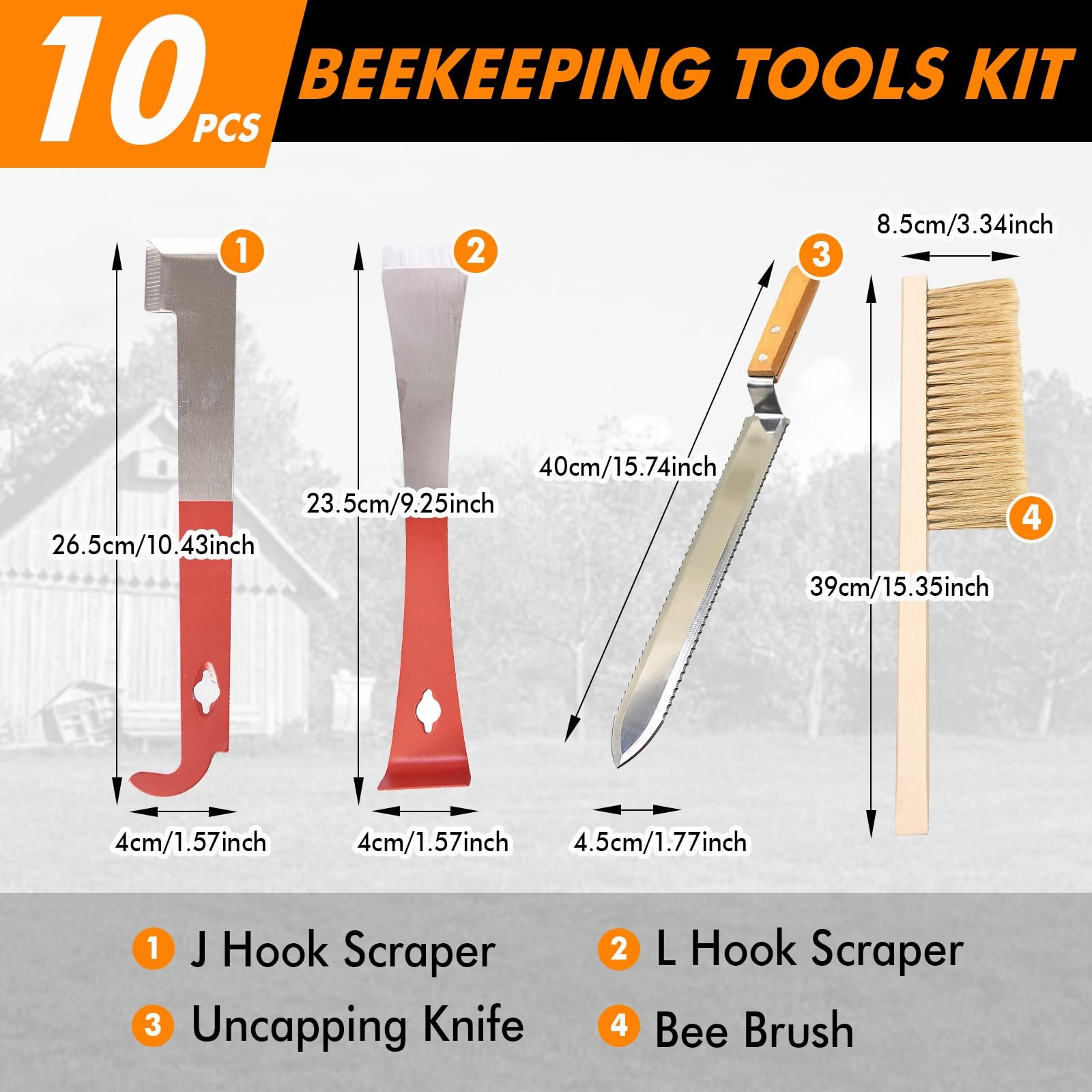 9 Pcs Beekeeping Tools Kit with Smoker and Organizer Tote for Beginners