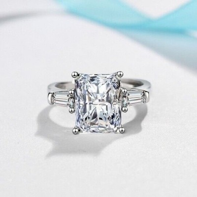 2CT Radiant Emerald Cut VVS1 Moissanite Wedding Promise Ring 925 Sterling Silver