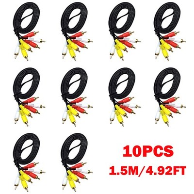 10Pc 1.5m/4.92ft 3 RCA Male to 3 RCA Male Cable Stereo AV Audio Video Composite