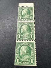 Scott#552a - 1c Deep Green - Franklin - perf 11 booklet pane Strip of 3 MHOG-US
