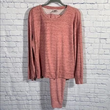 Natori Womens Sleep Pant Set Sweatshirt Pink Size L Loungwear Soft Cozy Crewneck