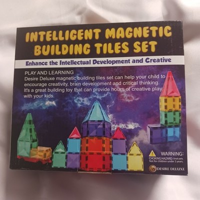 Magnetic Building Tiles Set, 55 Pc With Car Base, Educational STEM Building Toys