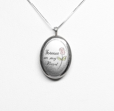 Sterling Silber 15 mm x 20 mm ''Forever In My Heart'' ovales Medaillon mit 18'' Box Kette