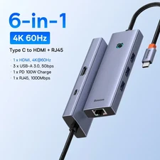 Baseus USB-C Hub 6-in-1 4K HDMI 100W PD Docking Station MacBook Pro Air M1 M2