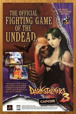 1998 Darkstalkers 3 PS1 Playstation Vintage Print Ad Video Game 13x19 Poster