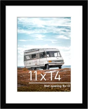 11x14 Picture Frame Black, Display Pictures 8x10 with Mat or 11x14 Without Mat