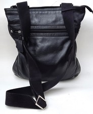OSPREY -Black Extra Supple Leather Crossbody Bag / Cotton Canvas Strap - Medium