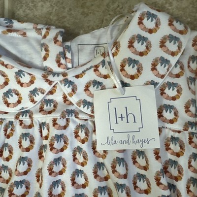 Lila Hayes Boutique Peter Pan Collar Top Pajama Pima Pumpkin Wreath NEW 10