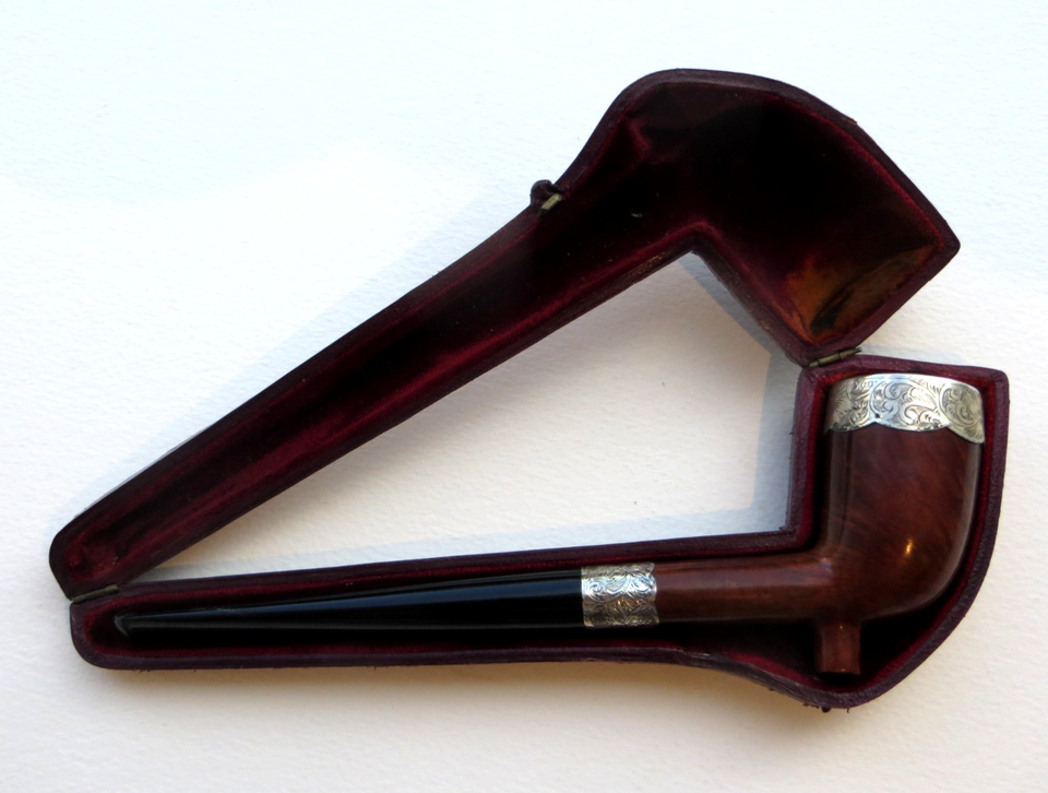 Vintage silver banded mans 19cms smoking pipe with ebonite stem in ...