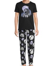 Mens Disney The Nightmare Before Christmas Skellington Black Pajama Sleep Set M