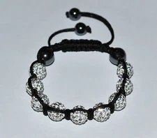  12mm Clear Rhinestone Crystal Pave Ball Shamballa Macrame Bracelet - BB6