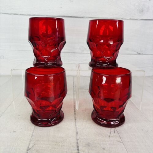 Vintage Wikinger GEORGISCHER RUBINROTER Waben 9 Unzen Flach Pressglas Becher Set 4 - Bild 2 von 15