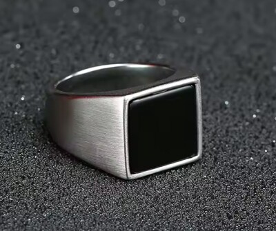 EDELSTAHL *** Ring Siegelring schwarz emailliert, Größenauswahl