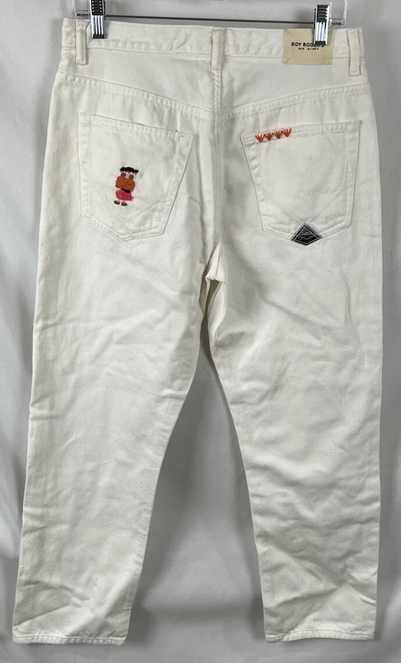 ROY ROGER’S “OLD GLORY” Womens Jeans W29 L27 White Cotton Italy Embroidered - Image 2 of 4