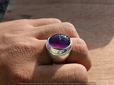 Solid 925 Sterling Silver Natural Purple Amethyst Carving Gemstone Men's Ring
