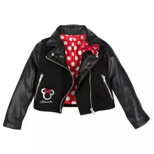 Disney Store Minnie Mouse Red Dress & Moto Faux Leather Jacket 