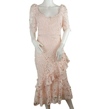 Lulu's Women's Crochet Midi Dress Size Medium Pink Half Sleeve Tiered Lined