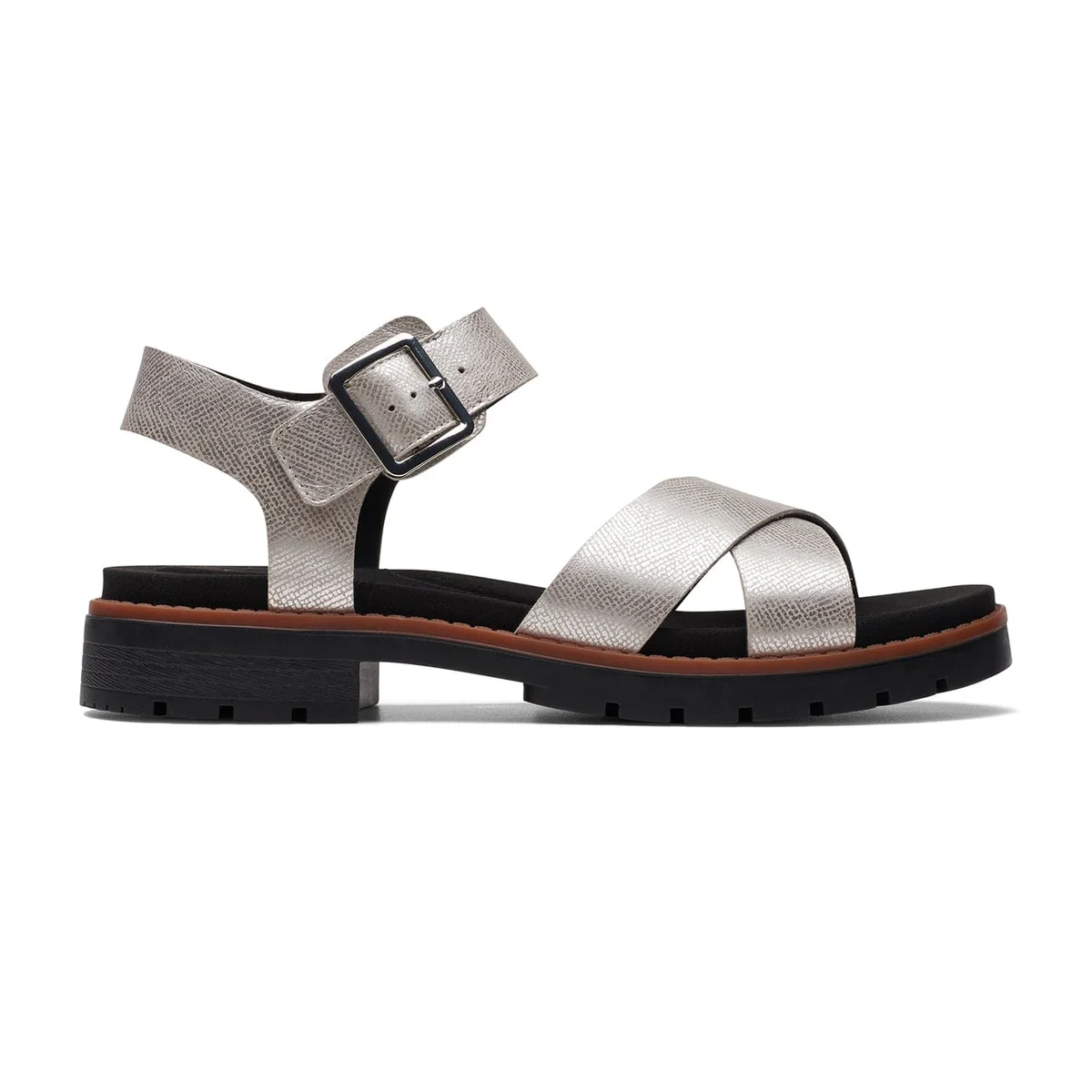 BNIB Clarks Ladies ORINOCO STRAP Silver Metallic Leather Sandals