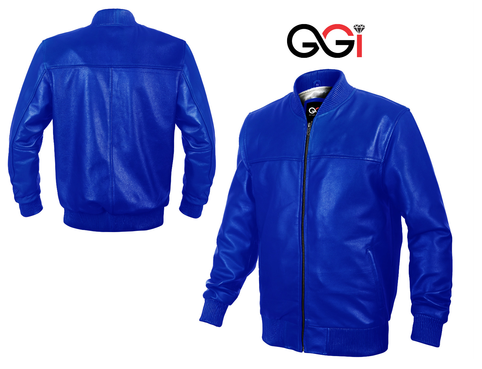 Get Geared Slim Fit Sheep Skin Bomber Varsity Style Leather Ribbed Biker Jacket