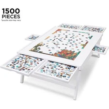 WHITE - 1500 Piece Puzzle Board Rack W/Mat, 27 X 35 Wooden Puzzle Table |2875
