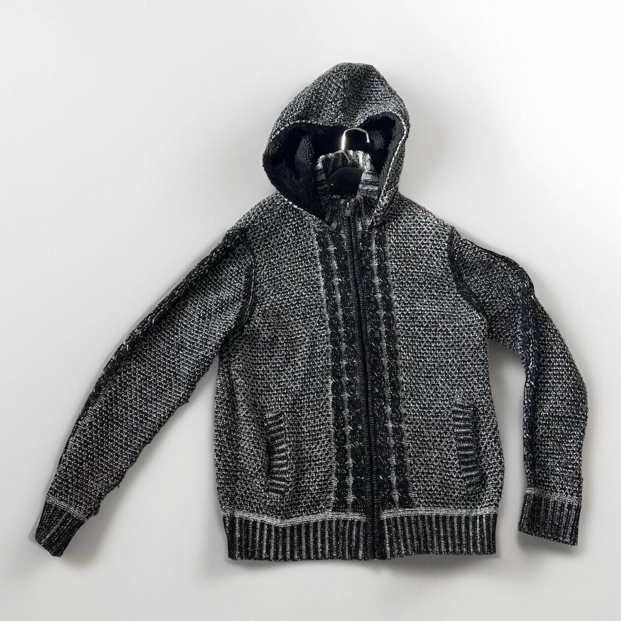 Buckle XRay Jeans Sweater Zip-up Gray Black Hoodie Knit Mens L Lg