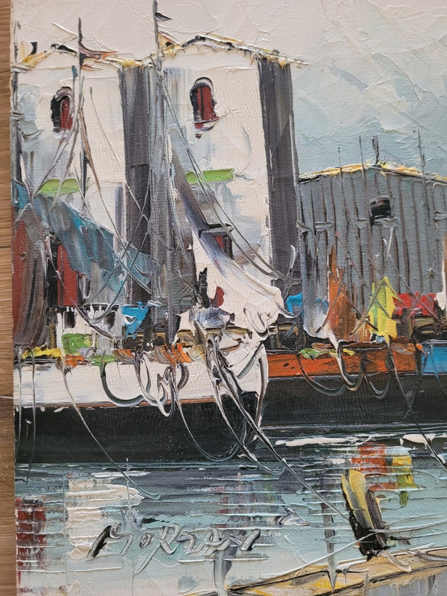 Vtg Alfred George Morgan Signed Impasto Oil On Canvas Harbor