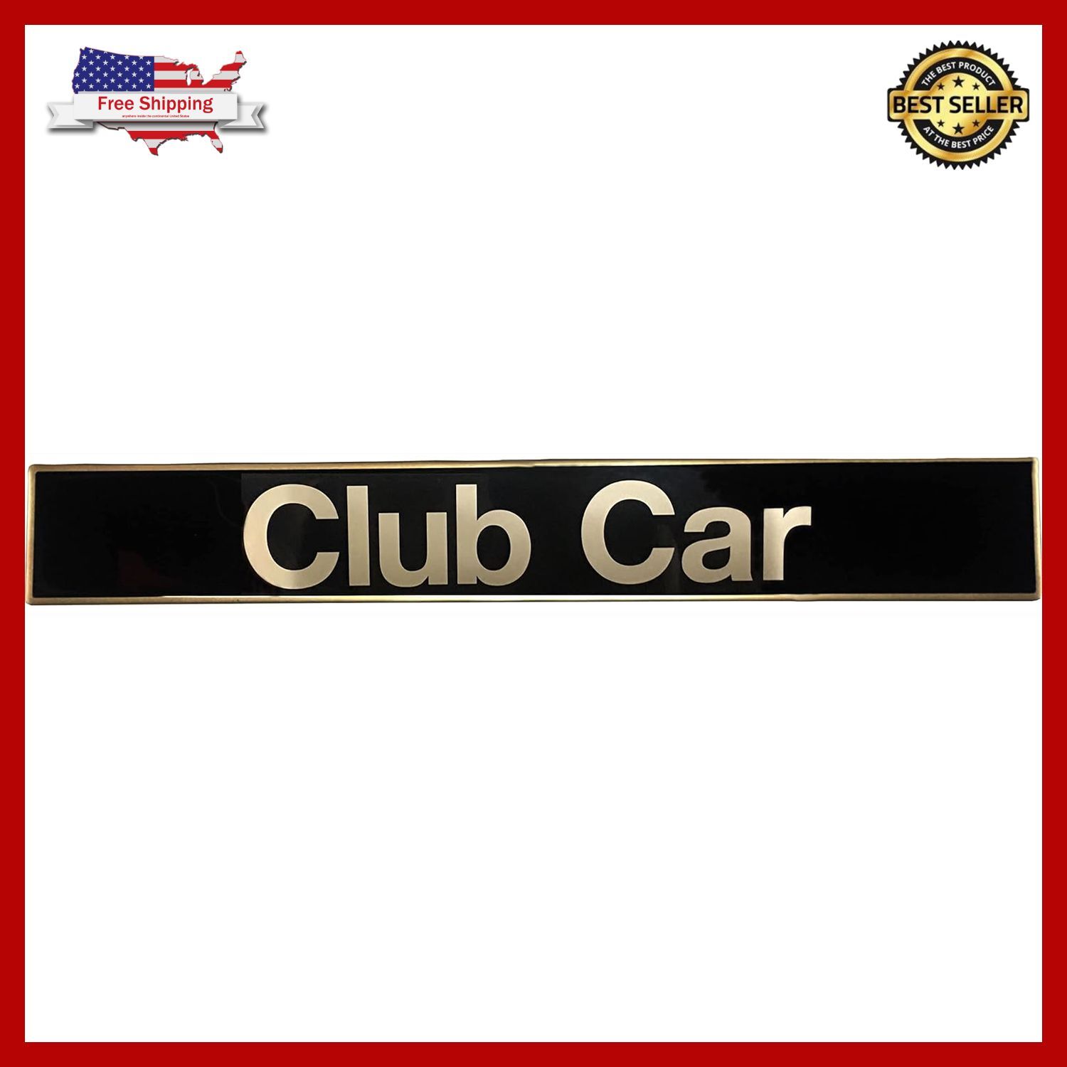 18" Club Car DS Golf Cart Name Plate, Replace OEM, Black Gol