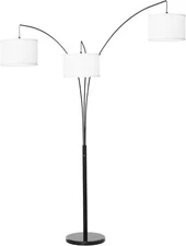 HOMCOM Arc Floor Lamp with 3 Hanging Drum Shape Lampshade, Black/White