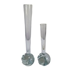 Pair of Mid Century Modern Clear Bud Vases Twisted Weighted Bottoms